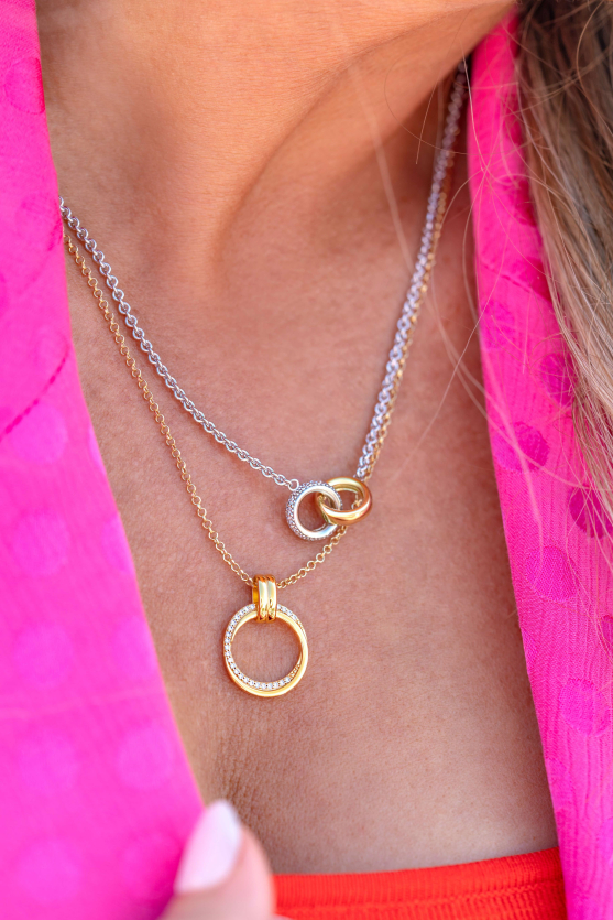 ZINZI zilveren collier bicolor schakel met twee ringen verbonden