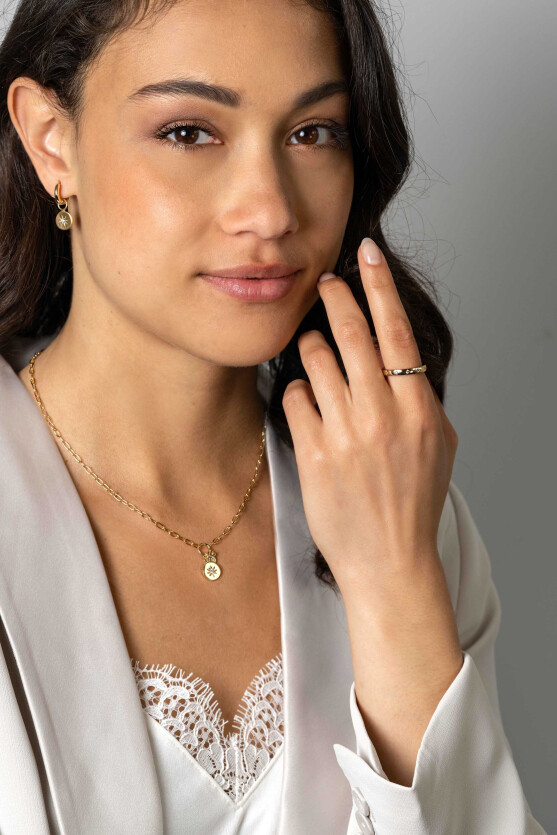 ZINZI gold plated zilveren aanschuifring met zeven ster-zettingen