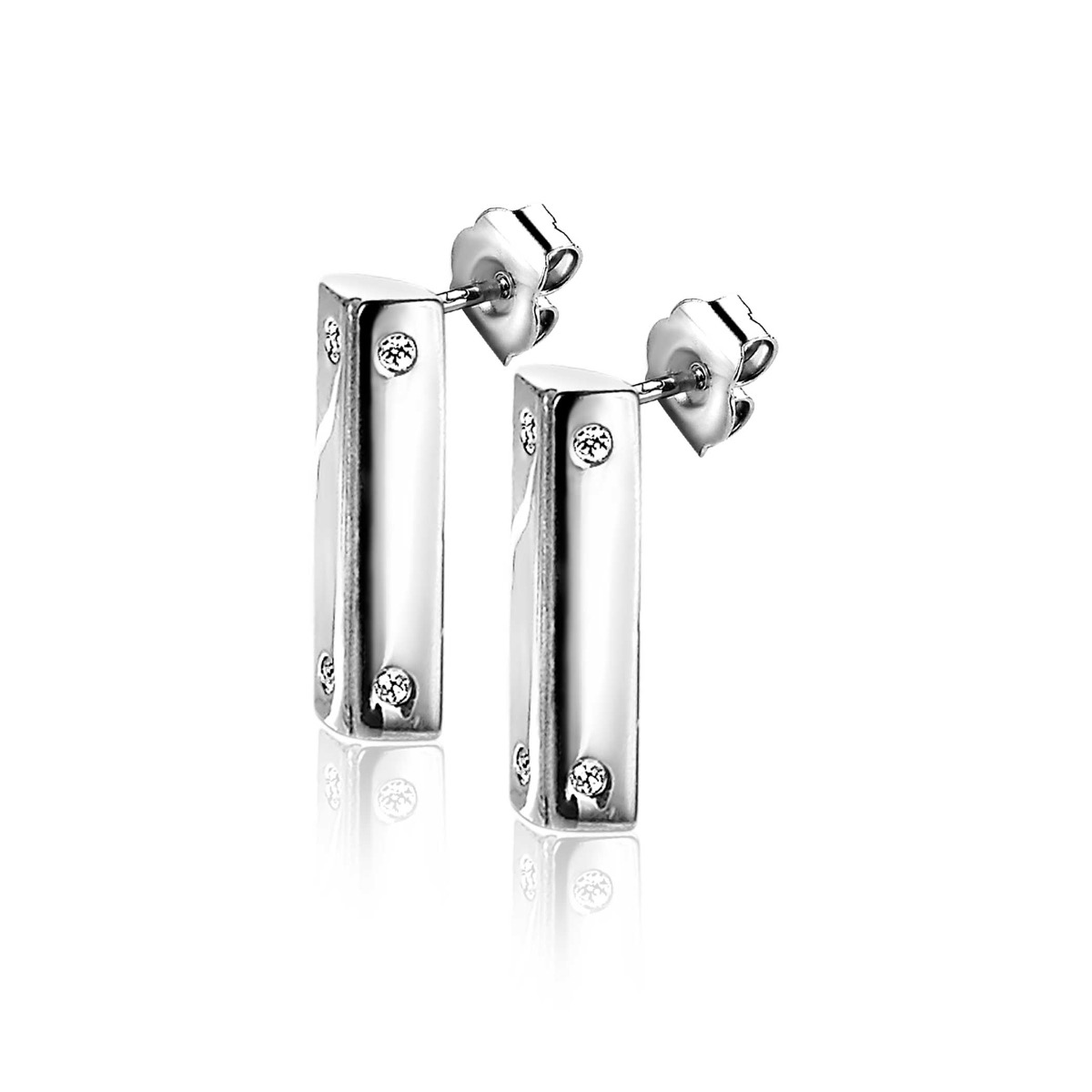 Mart Visser by ZINZI zilveren oorstekers taps toelopend met witte zirconia's 12 x 4mm MVO21
