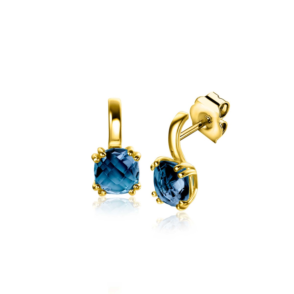 13mm ZINZI Gold 14 krt gouden oorsieraden met vierkante kleursteen in 6,5mm bezet met Londen topaas ZGO537