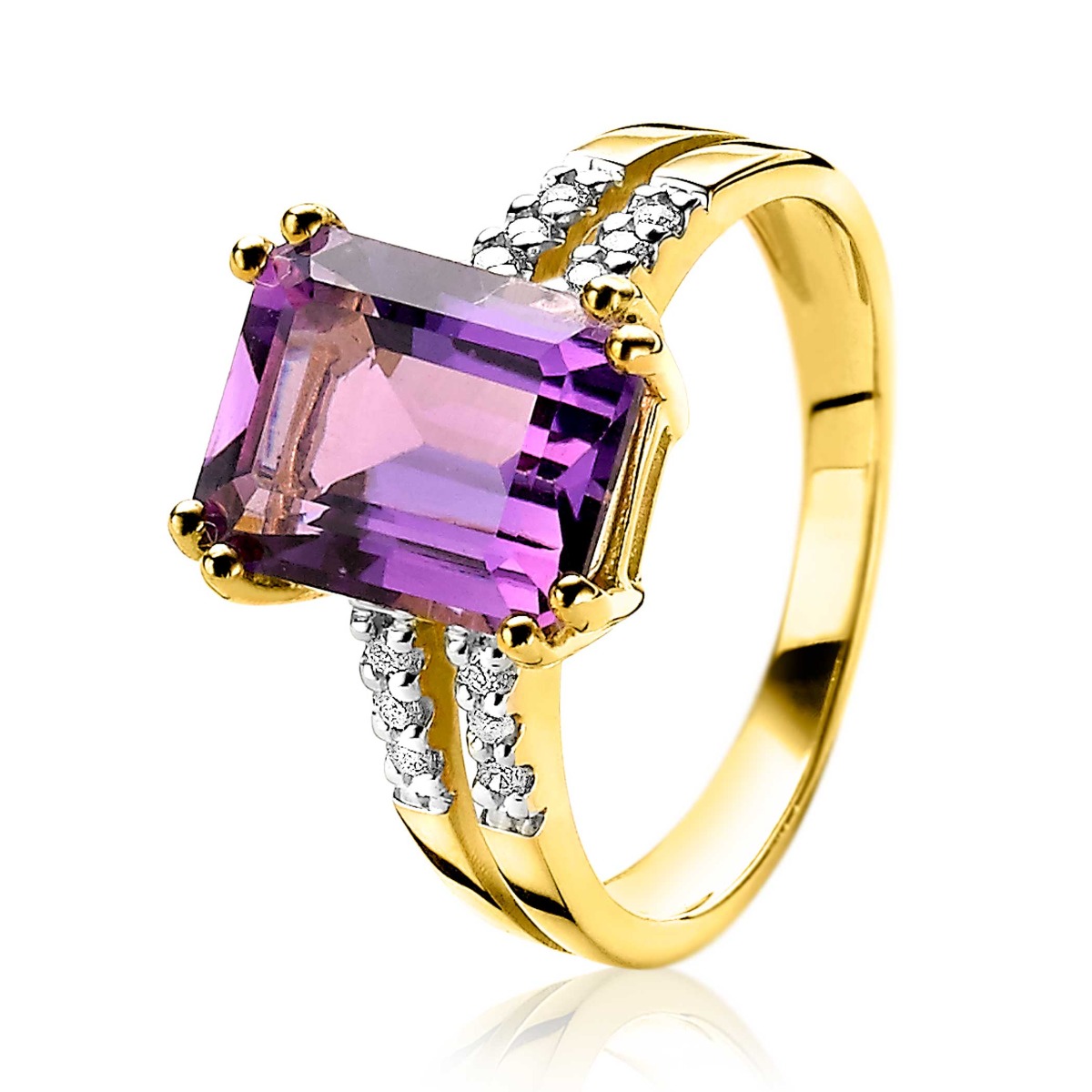 ZINZI Gold 14 karaat elegante ring met paars amethist en 12 diamanten totaal 0,096crt ZGR89