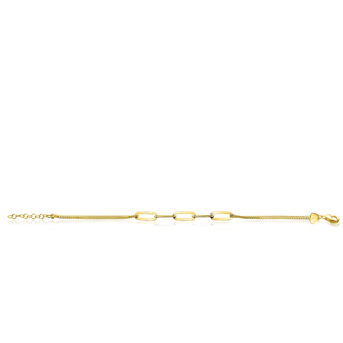 ZINZI zilveren armband extra 14K geel verguld dubbele ketting met paperclip schakels ZIA2262G