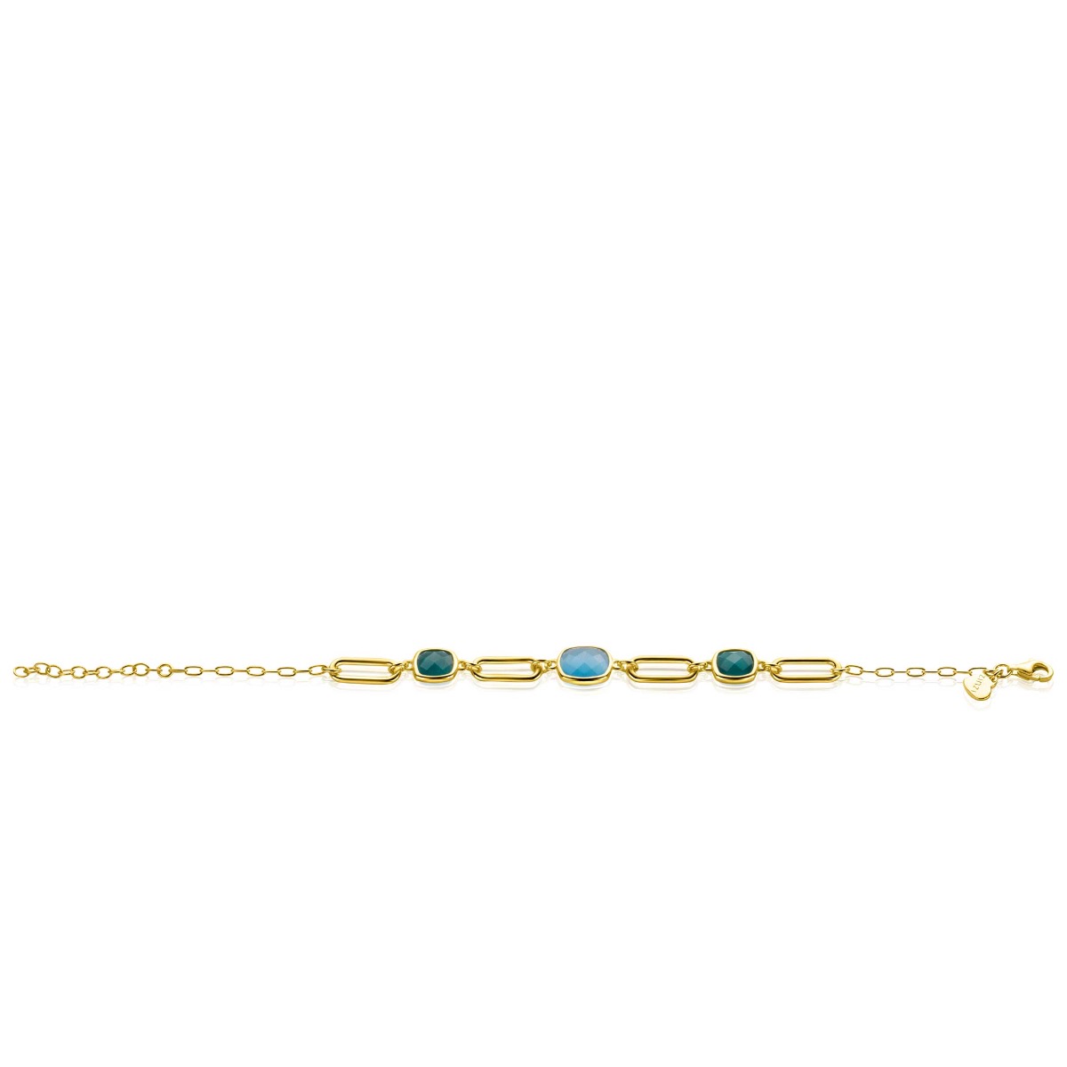 ZINZI gold plated zilveren armband met paperclip schakels en groen turquoise kleurstenen ZIA2332