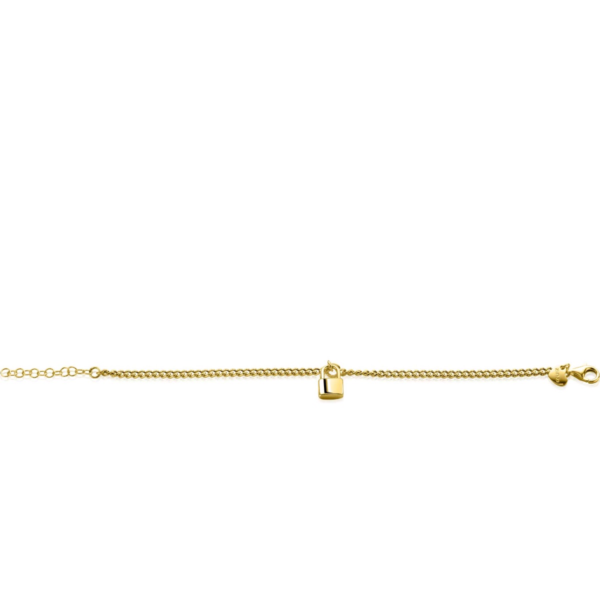 ZINZI gold plated zilveren gourmet armband met trendy slotje als bedeltje 16,5-19,5cm ZIA2354G