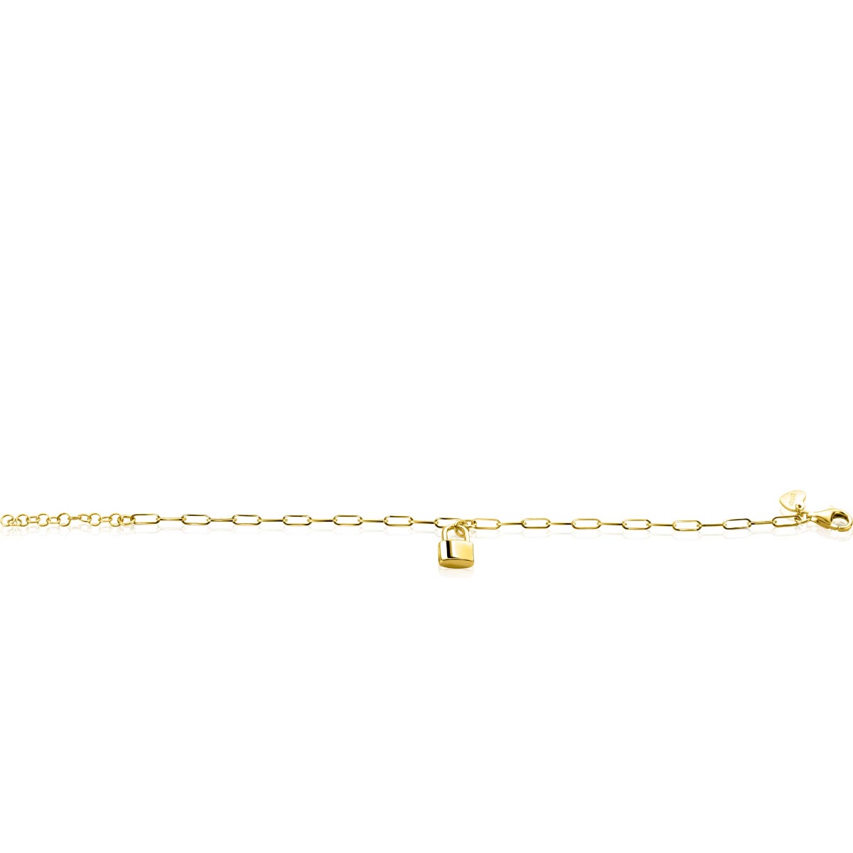 ZINZI gold plated zilveren paperclip schakelarmband met trendy slotje als bedeltje 16,5-19,5cm ZIA2355G