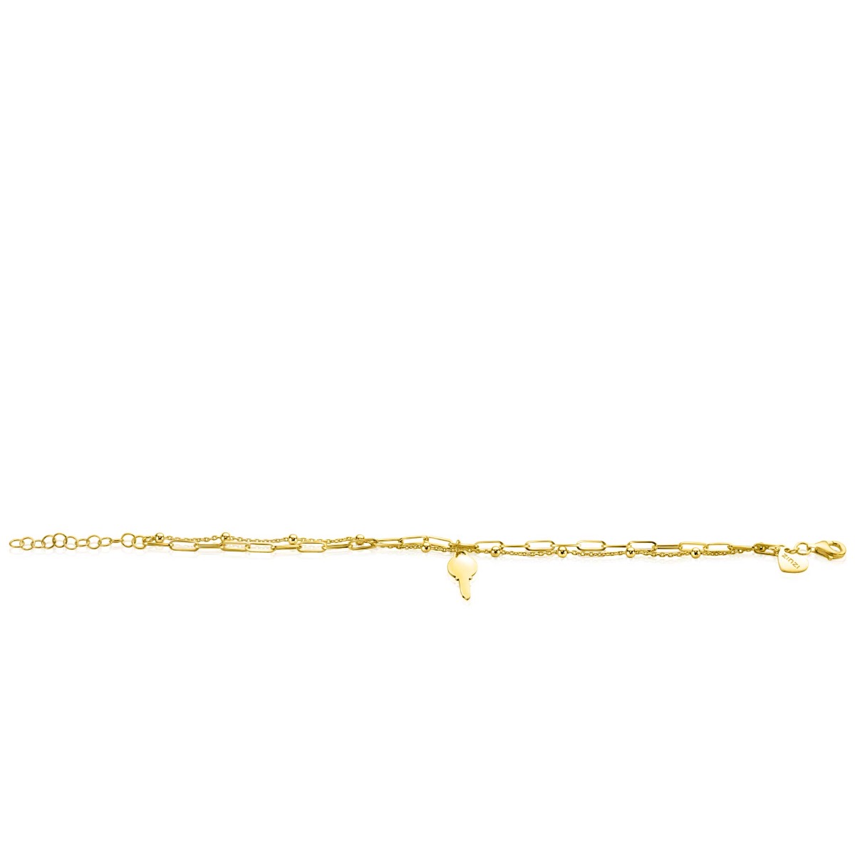 ZINZI gold plated zilveren multi-look armband met gourmet en bolletjes schakels, glanzende sleutel als bedel ZIA2357
