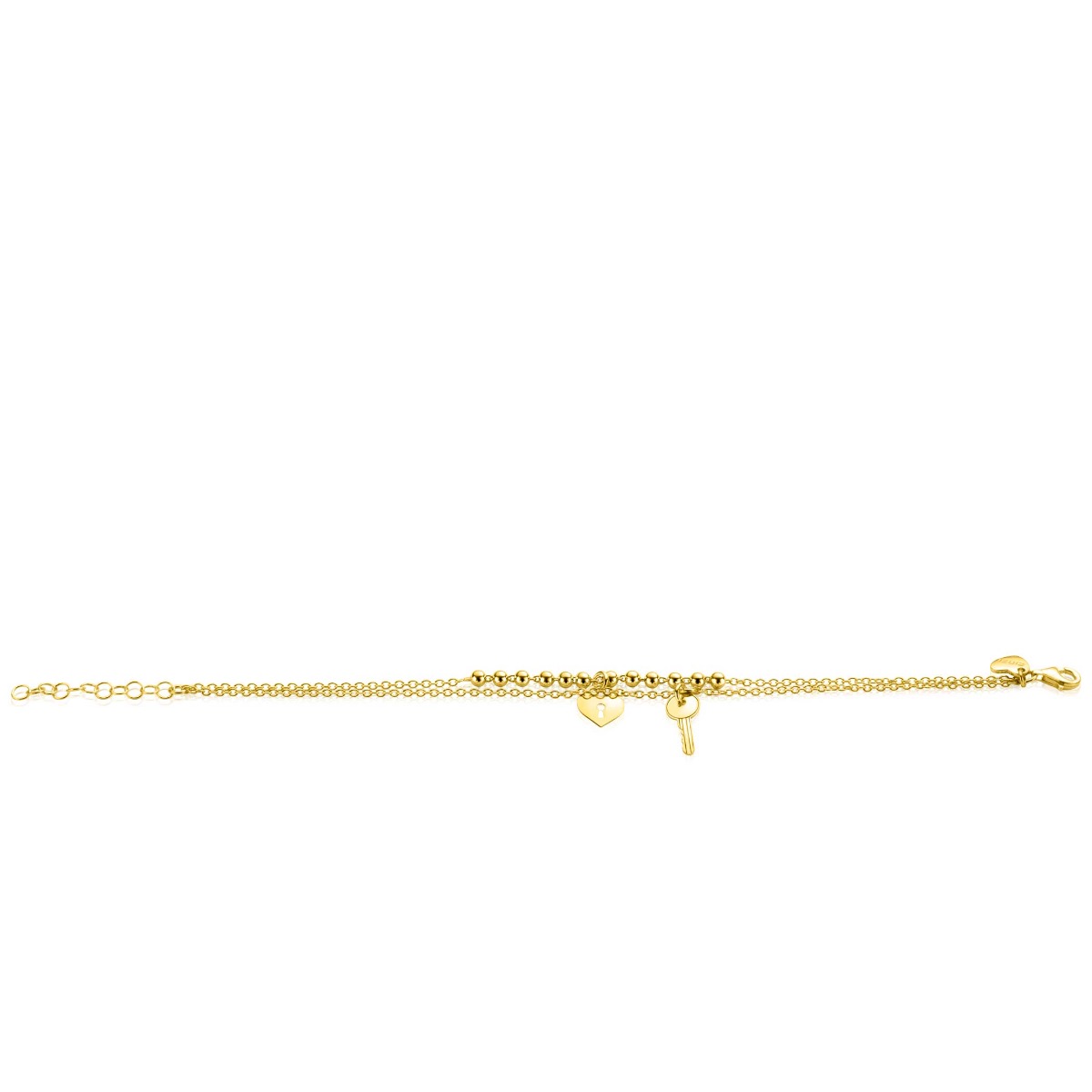 ZINZI gold plated zilveren multi-look armband met bolletjes schakel, glanzende sleutel en hart als bedels ZIA2358