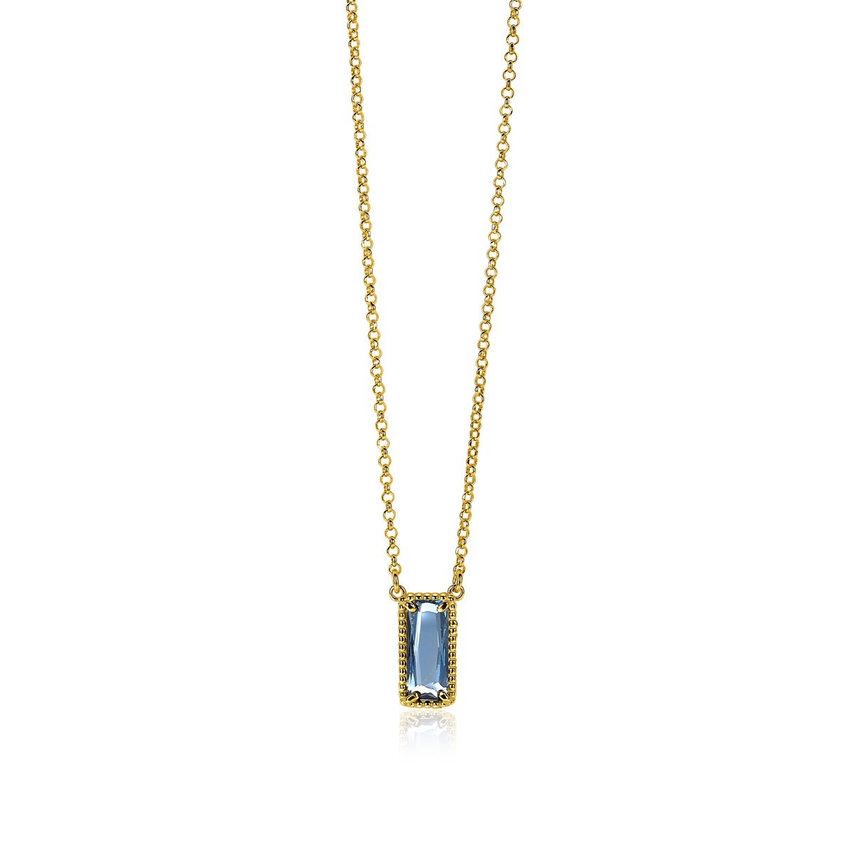 ZINZI gold plated zilveren jasseron ketting met rechthoekige blauwe steen 42-45cm ZIC-BF51
