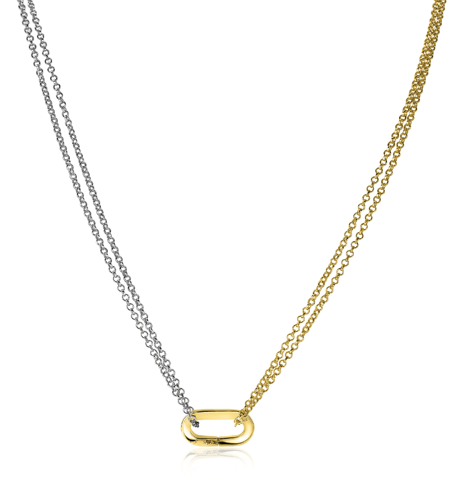 ZINZI zilveren bicolor ketting 45cm ovale sluitring in 14K geel verguld ZIC2060