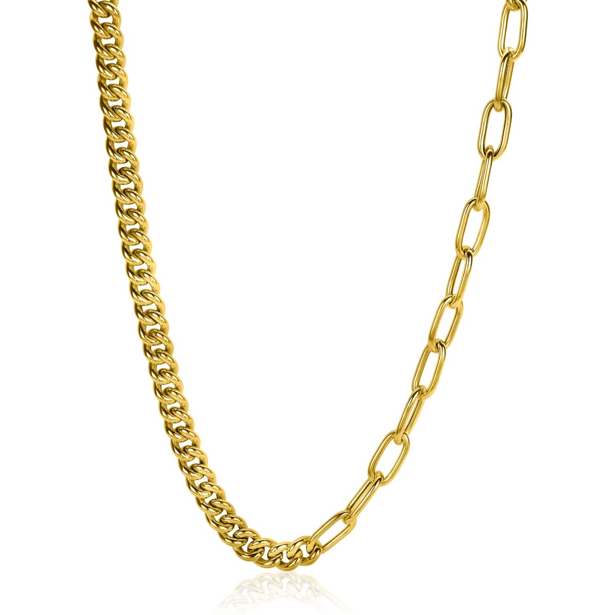 ZINZI gold plated zilveren multi-schakelketting met gourmet en paperclip schakels 6,7mm breed 45cm ZIC2285G