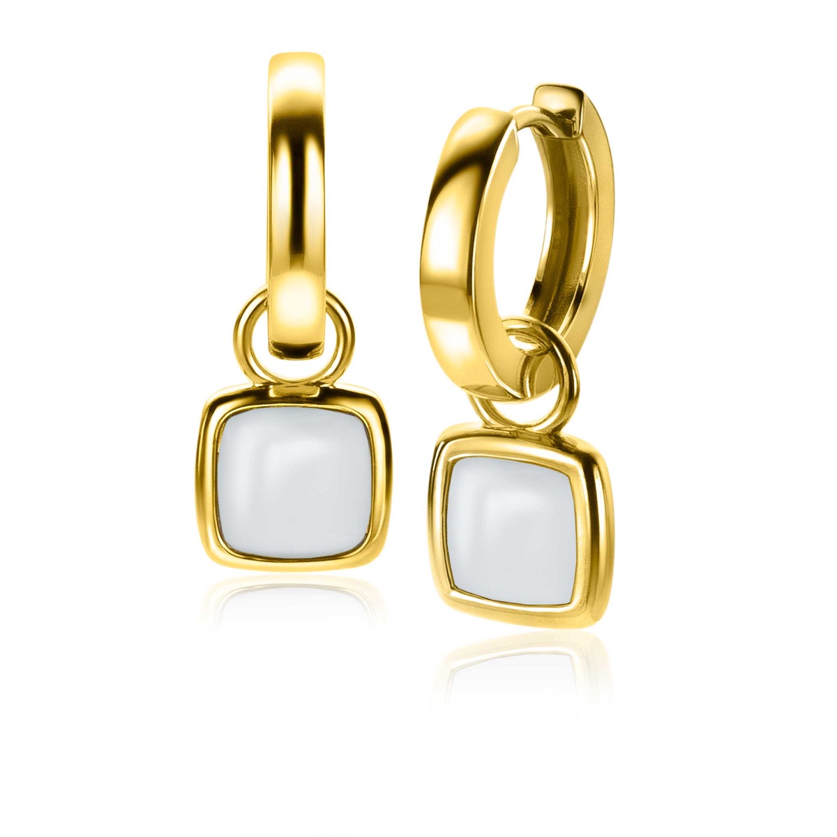 ZINZI gold plated zilveren oorbedels vierkant tweezijdig mintgroen en wit onyx 10mm ZICH2308 (zonder oorringen)