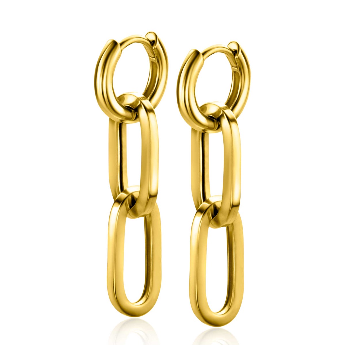 ZINZI gold plated zilveren oorbedels twee lange paperclip schakels 37mm ZICH2352G (zonder oorringen)