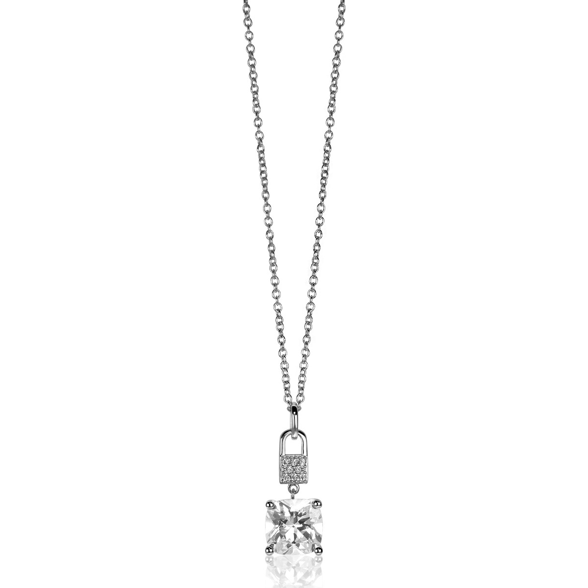 ZINZI zilveren hanger met vierkante witte zirconia en pavé zettingen 24mm ZIH2268 (zonder collier)