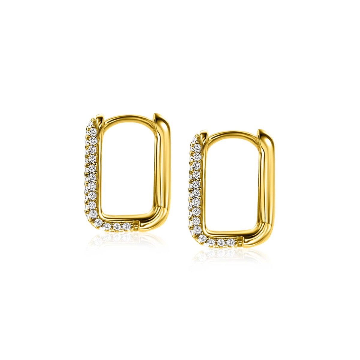ZINZI gold plated zilveren luxe oorringen 15x2mm rechthoekig met witte zirconia's ZIO2221Y