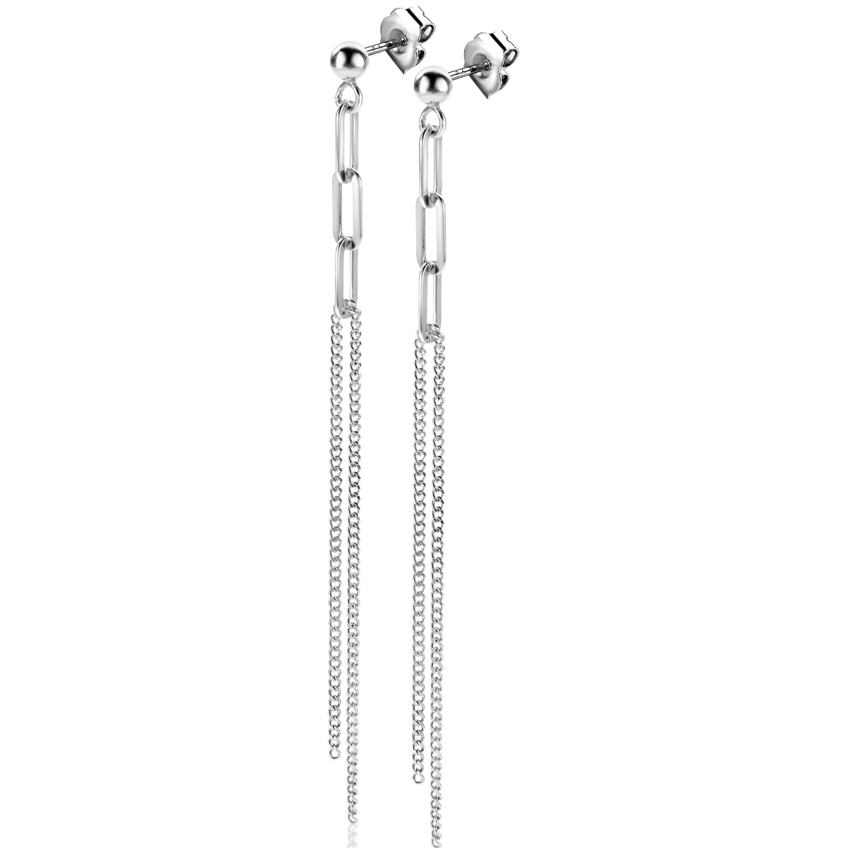 ZINZI zilveren oorstekers dubbele ketting en paperclip schakel 85mm ZIO2262
