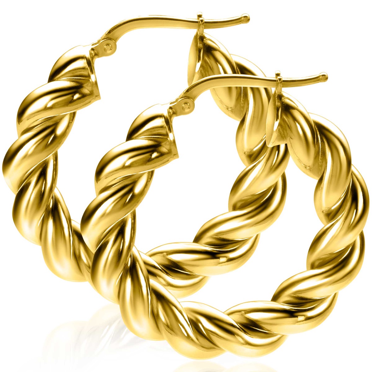 ZINZI gold plated zilveren wokkel oorringen met gedraaide buis 31x6mm ZIO2284G