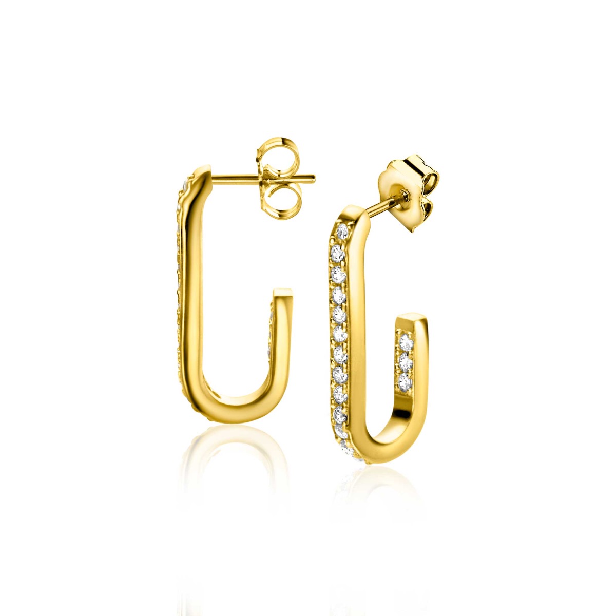 ZINZI gold plated zilveren oorstekers in ovale vorm (20mm) bezet met witte zirconia's ZIO2310Y