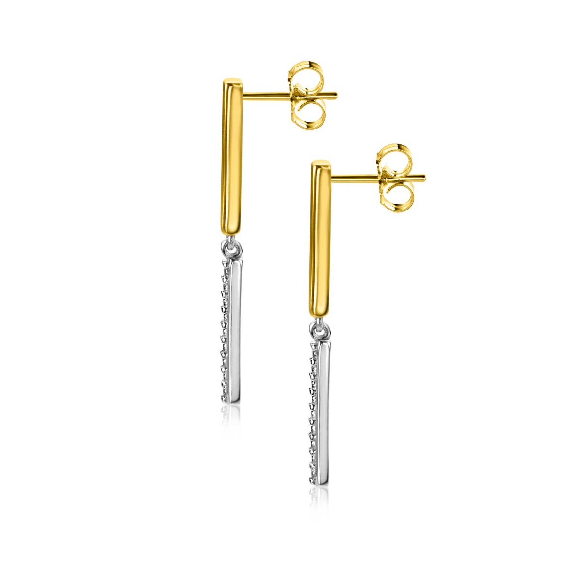 ZINZI gold plated zilveren oorstekers 30mm dubbele staafjes wit ZIO2325