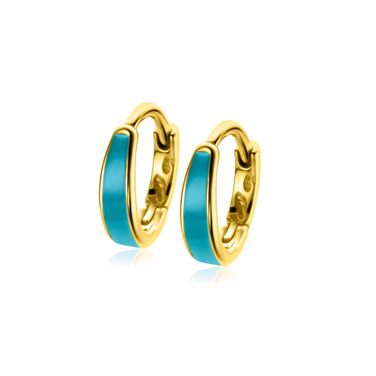 ZINZI gold plated zilveren luxe oorringen met turquoise emaille 14x3,5mm ZIO2338T