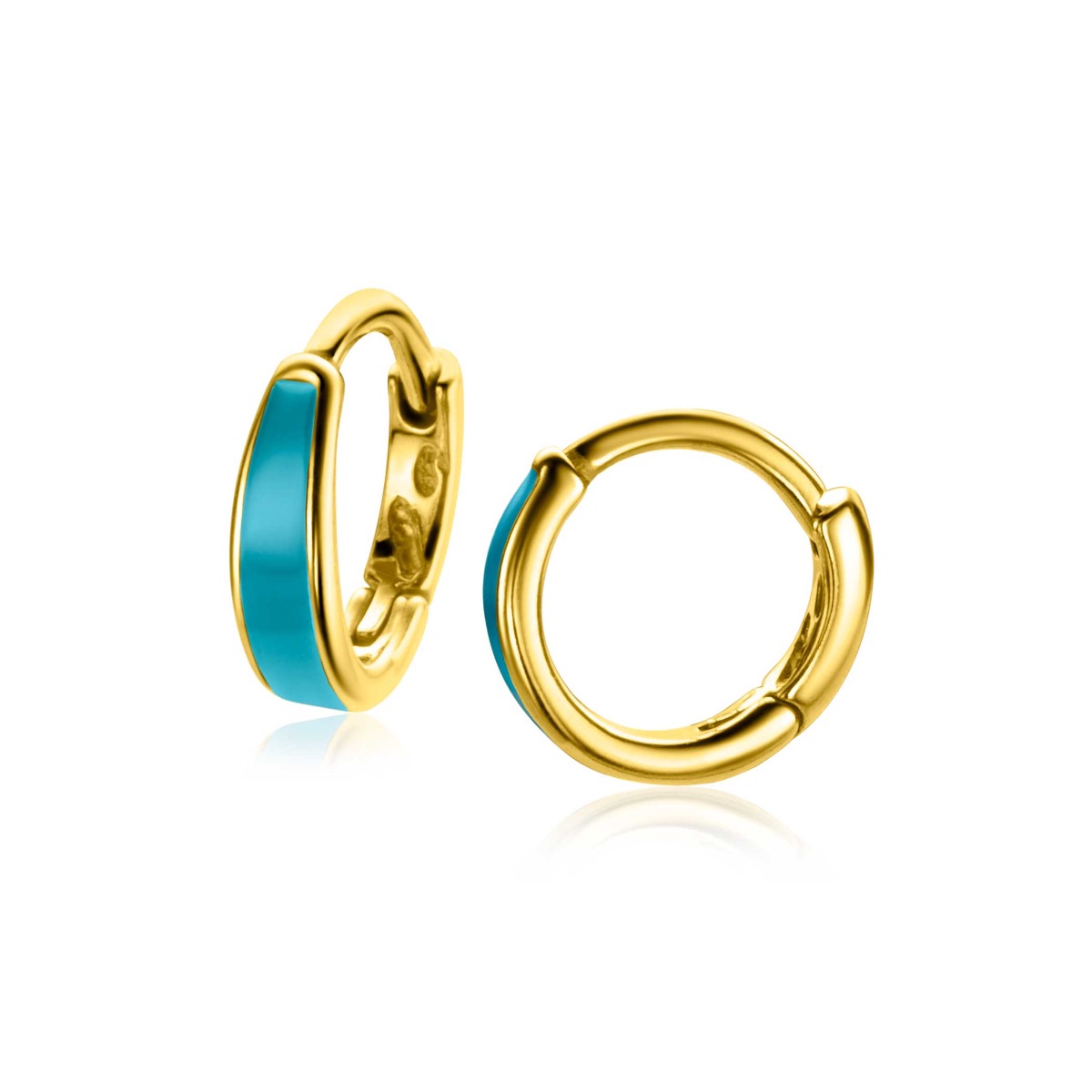 ZINZI gold plated zilveren luxe oorringen met turquoise emaille 14x3,5mm ZIO2338T