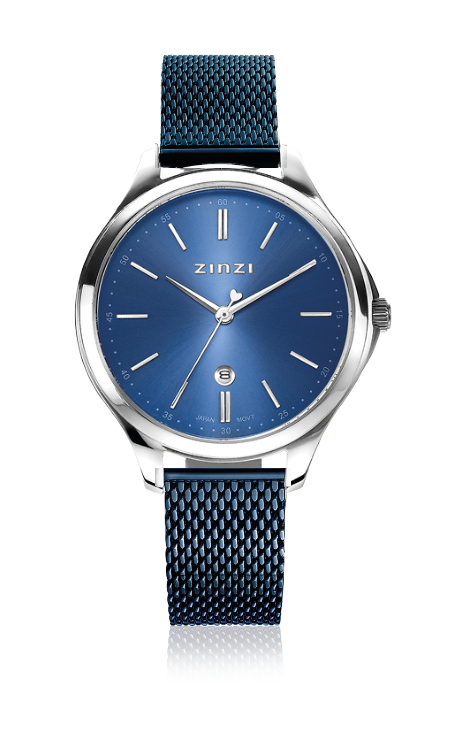 Verwachting Decoratief angst ZINZI Classy horloge 34mm blauwe wijzerplaat stalen kast en blauwe mesh  band datum ZIW1042BM